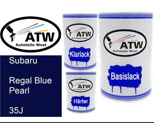 Subaru, Regal Blue Pearl, 35J: 500ml Lackdose + 500ml Klarlack + 250ml Härter - Set, von ATW Autoteile West.